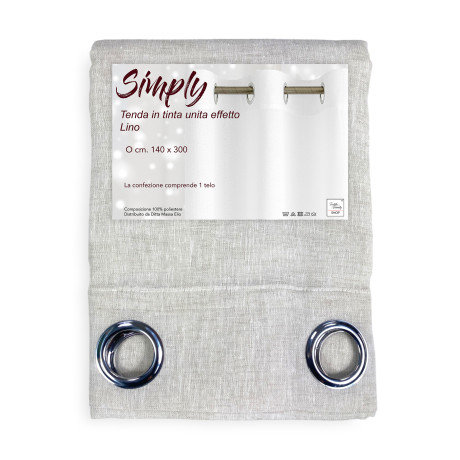 Tenda Simply Effetto Lino 140x300 cm Beige - Tinta Unita Semitrasparente - Poliestere con Anelli - Stile Moderno